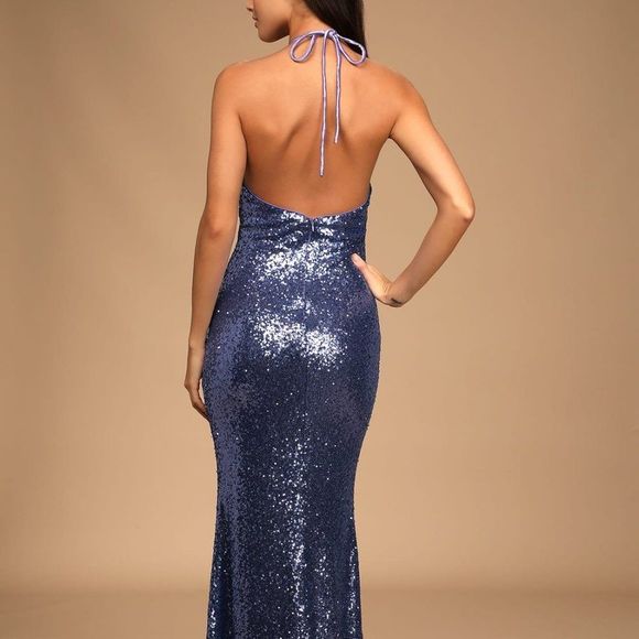 Lulus Periwinkle Sequin Halter Mermaid Maxi Dress - Size S - Picture 3 of 6